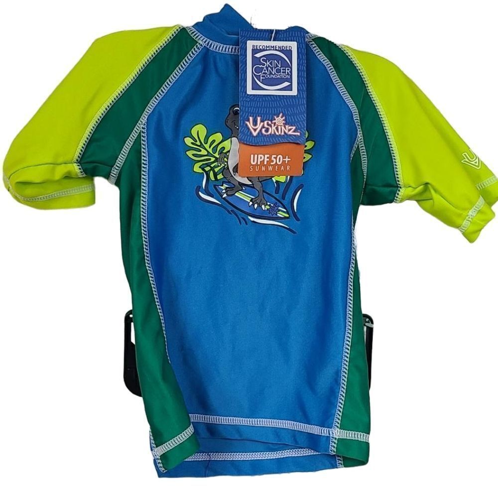 NWT UV Skins Rashguard + Bucket Hat 12/18M Blue Surf-A-Saurus Dino Swim UPF 50+